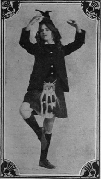 Fig. 5. High Springs. After dancing toe and heel 'with the right foot, the dancer takes four high springs forward, shivering each root in the air in turn