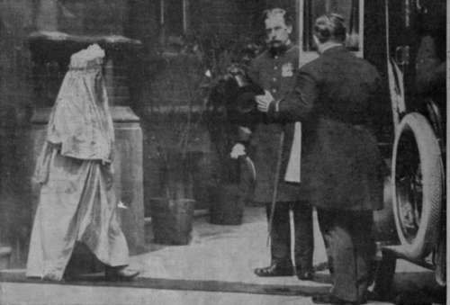 Her Highness, the Begum of Bhopal, leaving her London hotel for Redhili