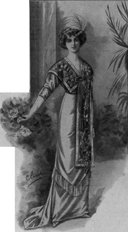 How the bead embroidered scarf illustrated in the coloured frontispiece should be worn. The effect is graceful and out of the common