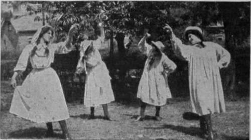 One of the figures in Trenchmore. Morris dancing offers scope for facial expression and singing as well as elaborate steps