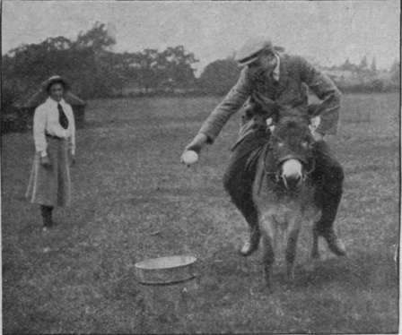 The ball safely received, the rider must gallop on and drop it into a bucket of water further along, then ride to the winning post