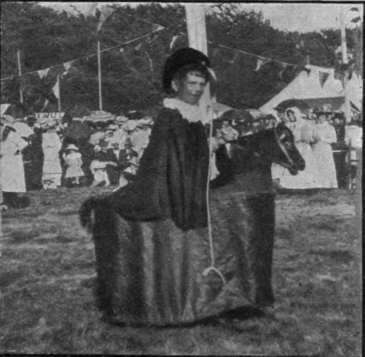 The hobby horse, one of the principal characters in the newly revived old English Morris dances. Such characters were usually taken from legend or romance