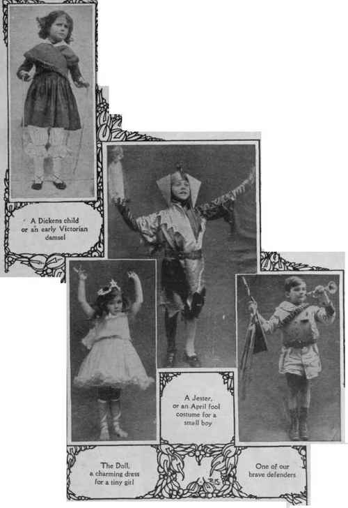 The pipings and epaulettes should be of silver cord and silver paper. The medals are rounds of chocolate   taken from a sixpenny box of choco  lates   tied with coloured ribbons, and fastened on the tunic with safety pins.