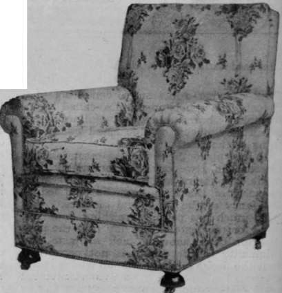 Two or three large upholstered chairs, covered with printed linen, are essential to the comfort of a drawing room. Such chairs are ideal for resting or reading