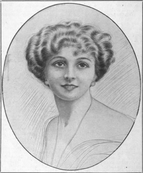 A coiffure a la Pompadour, in which the usually severe and hard appearance of this style has been so modified as to produce an effect of softness and delicacy most becoming to all faces