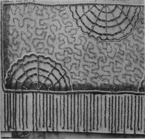 A wider border, worked as described, should be supplemented with a fringe of mixed bugles and round beads