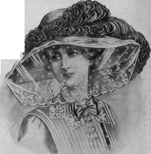 An arrangement of the veil that should suit the tall, statuesque woman. A white veil is especially becoming arranged in this way