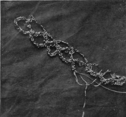 Fig 2. Detail of the metallic thread bandeau, showing the first stage of working