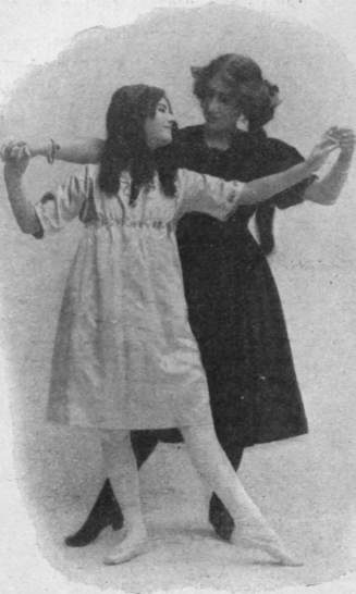 Fig. 3. Step 3. Stamping step. Correct attitude of the dancers, lady in front, gentleman behind, at the end of the movement