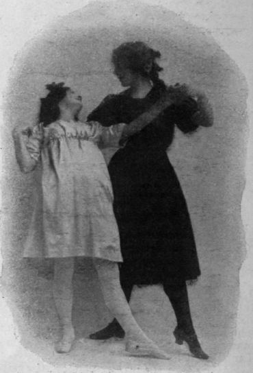 Fig. 5. Step 5. The lady steps back on the right foot, bending backwards over the gentleman's arm, and pointing the left foot