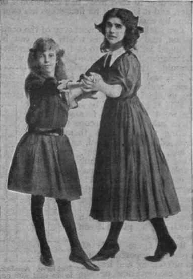 Fig. 6. The Crab Step (sideways). Moving away from the camera, lady's right foot behind, gentleman's left foot over (in step, the lady placing her right foot in front of her left at the first beat,