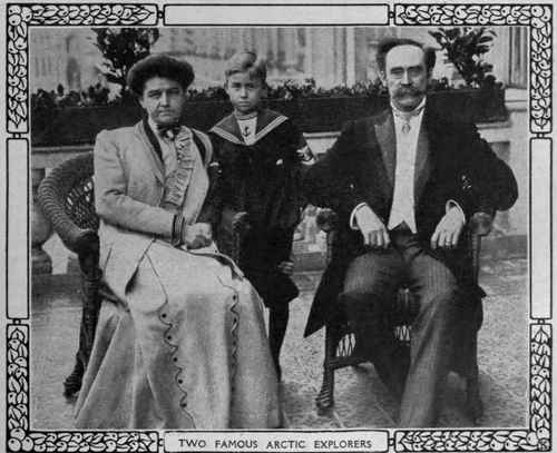 Mr, and Mrs. Peary and their little son. No woman has been so far north as Mrs. Peary, whose little daughter was born in the heart of the Polar regions Photo, G. Haeckel