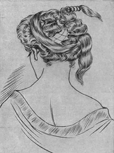 The puffs as they should be arranged on the frame or pad. The tail of each puff is curled in corkscrew fashion and then pulled lightly out into a natural curl. Finally, the switch is fixed round the bunch of puffs and curls