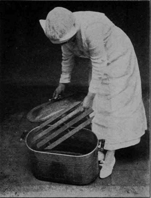 Fig. 12 - A false bottom of wood (or of wire) placed in an ordinary wash boiler makes a good outfit for 