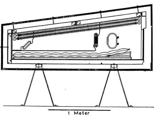 Vertical cross section of bed calorimeter, showing part of steel construction.