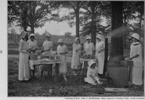 Fig. 44.   Canning club girls at work.