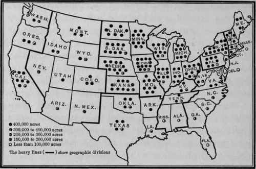 HAY AND FORAGE ACREAGE BY STATES 1909.