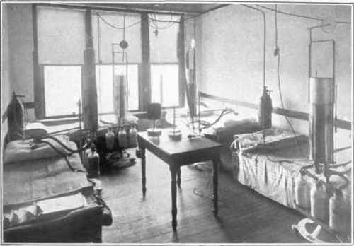 Portable respiration apparatus ready for bedside use with form subjects.