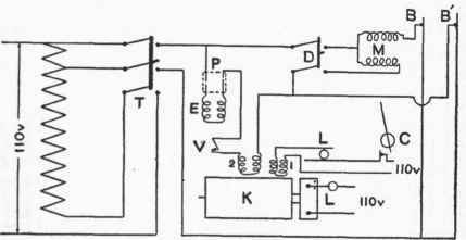 Schematic wiring diagram for the apparatus used in room B in the evening measurements.