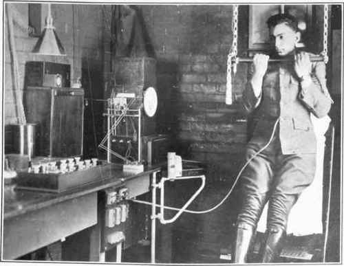 The subject in position during the moments of physical exertion.