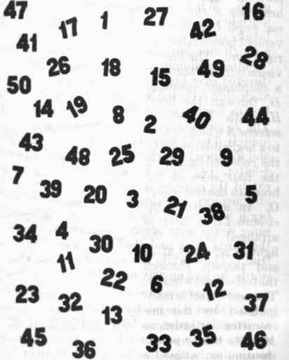 TheTaylor Numbers. The numbers l to 50 arranged in an irregular order as in one of the test sheets.