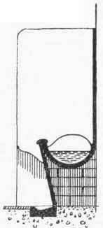 Fig. 142. Trough   urinal of Enamelled Fireclay with Slate Apron, Back, and Divisions, and Glazed Stoneware Channel.