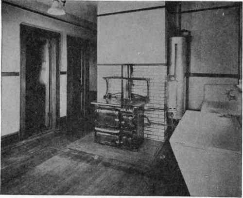 The average owner may throw up his hands in despair at the kitchen shown above; but actually, without any great structural change, or relocating of a single door or window, the kitchen was modernized to excellent effect