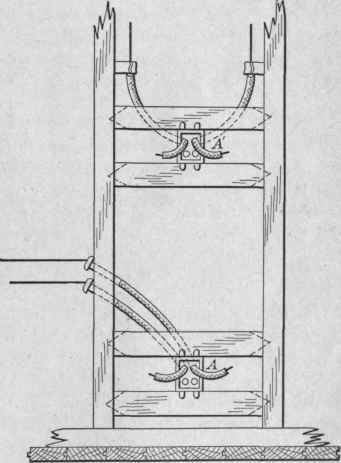 Fig. 264.   This shows the knob and tube system of securing the wires in partitions and the manner of fastening metal 