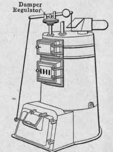 Fig. 51. Steam boiler for house heating, with the damper regulator, in place, attached to the dampers.