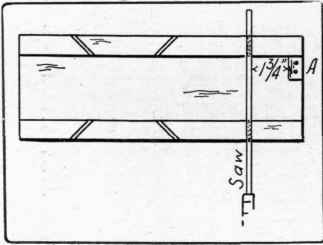 Fig. 131. A stop A, in miter box for use in cutting the dowels of equal length.