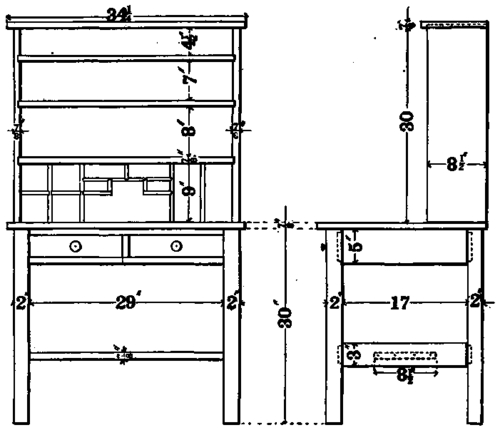 Combination desk and bookcase.