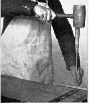 Fig. 121.   Method of Grasping a Chisel for Mortising Small Work.