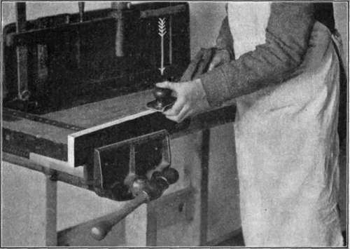 Fig. 36.   Beginning the Stroke with a Jack Plane.