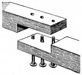 Fig. 220.   Lapped Scarf Joint with Bolts for Heavy Timber.