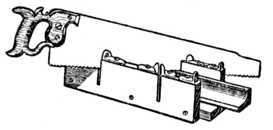 Fig. 334.   Using Panel Saw in Mitre Box.