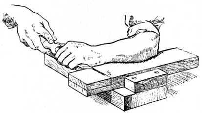 Fig. 66.   Chiselling away Wood up to Gauge Line.