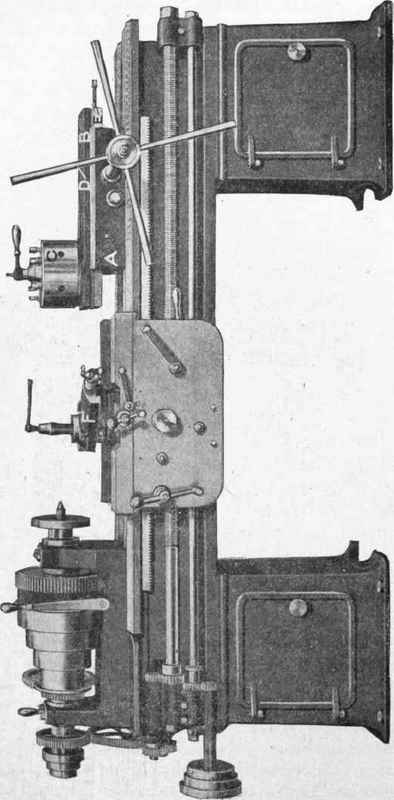 Fig. 294. Engine Lathe with Hand Revolved Turret Mounted on Latterally Moving Slide