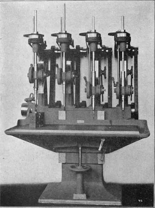 Fig. 349. Four Spindle High Speed Bali Bearing Sensitive Driller Courtesy of Washburn Shops, Worcester, Massachusetts