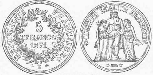Five Franc Piece of the Republic (Silver).