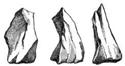 >Pieces of rock broken from a cliff by rains, frost