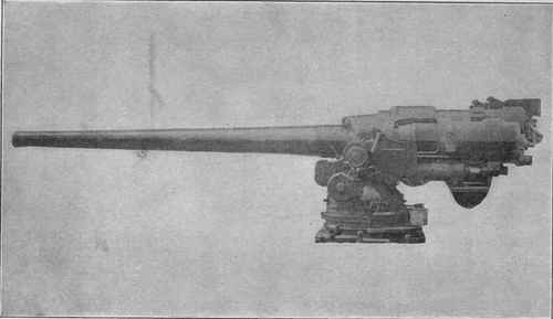Five Inch Naval Gun and Mount The latest type of gun used in the U. S. Naval Service in the secondary batteries on a battleship.