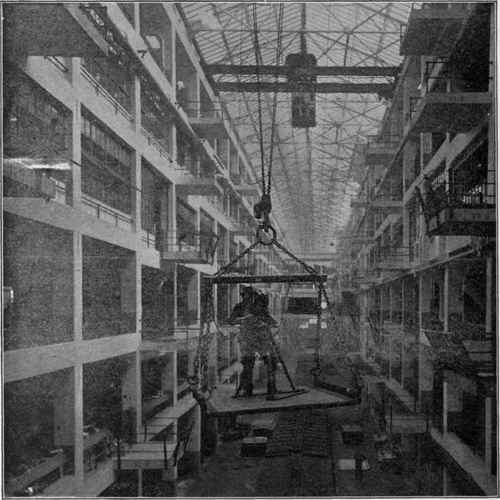 Taking Industrial Motion Pictures Operator suspended from traveling crane.