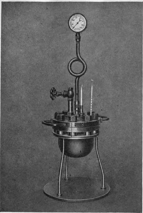 Fig. 35.   Cast steel autoclave. Working pressure, 60 atms. Capacity, 1 litre. Weight, 30 kg.