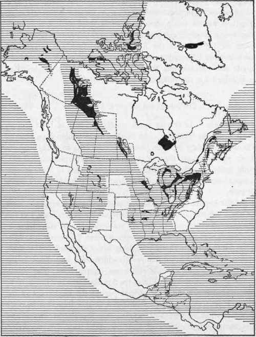 Map of North America in the Devonian period.