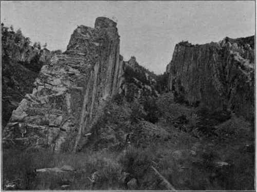 Parallel dykes, Cinnabar Mountain, Montana. The left hand dyke forms the distant peak.