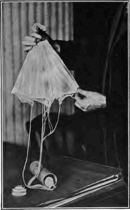 Plaiting folds of parachute.