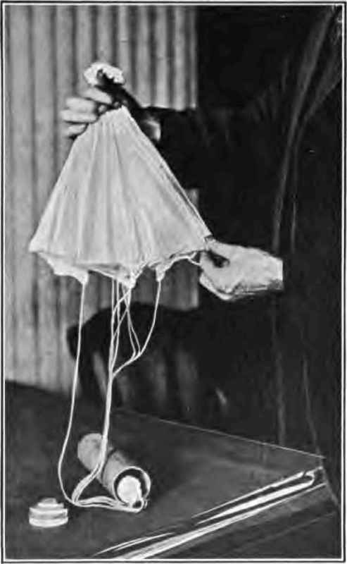 Plaiting folds of parachute.