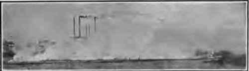 Successive stages half minute intervals of smoke screen under high wind.